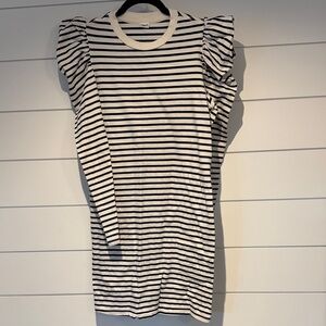 Clare V Striped Ruffle Sleeve Dress Blue + White stripe